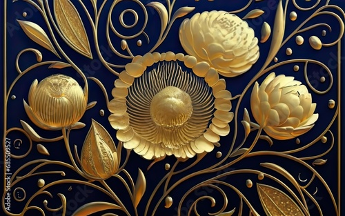 Japanese traditional gold foil floral texture background with Generative AI.