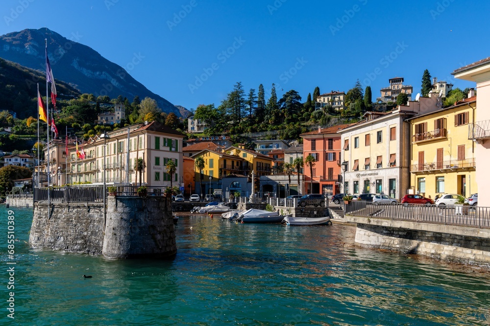 picturesque harbor and Menaggio village on the shores of Lake Como in Lombardy