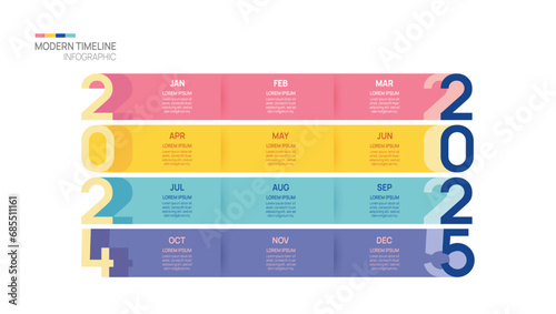 Business step timeline infographic 2024 template. Modern milestone element timeline diagram calendar and 4 quarter topics, vector infographics.