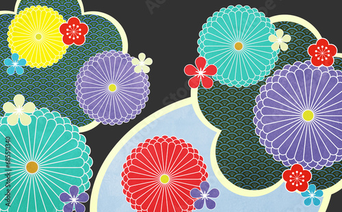 和風の花柄のイラスト