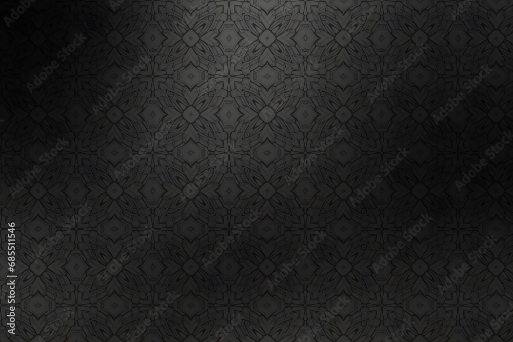 Textile cloth black with embossed pattern in arabesque style - obrazy, fototapety, plakaty 