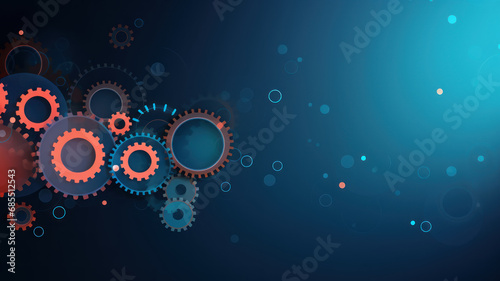 Abstract techno gear background with geometric colorful gear wheels. Space for gear text. Vector gears modern mechanism industrial . Technology gears photo
