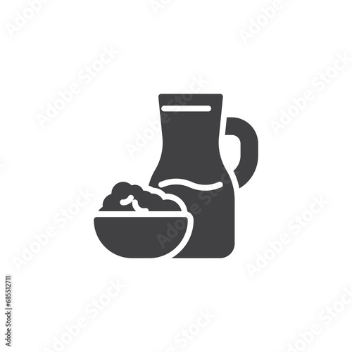 Milk jug and cottage cheese vector icon