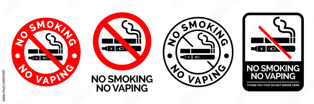 No smoking no vaping sign. Forbidden sign icon isolated on white background vector illustration. Cigarette, vape and smoke and in prohibition circle. No smoking no vaping sign. Forbidden sign icon isolated on white background vector illustration. Cigarette, vape and smoke and in prohibition circle.