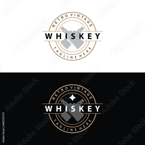 Whiskey Logo Design Old Drink Bottle Simple Style Retro Vintage Bar Restaurant Templet Illustration