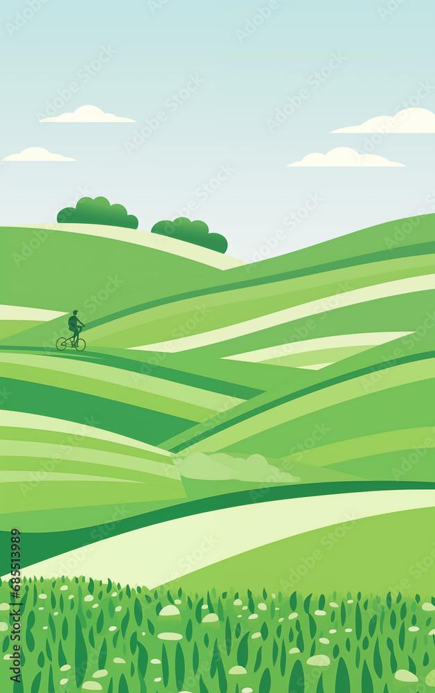 Cycling in green fields,created with Generative AI tecnology.