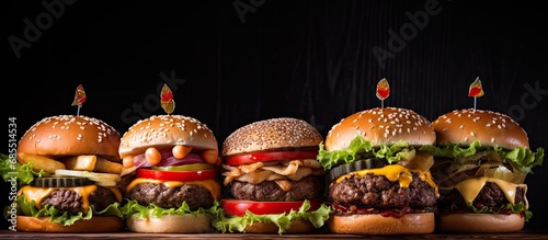Variety of burgers with or without fries.