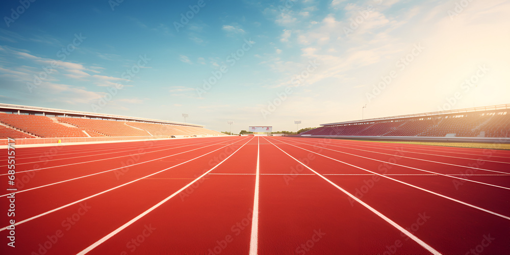 Thrilling 3d Render Of An Athletics Running Track Background,,
Athlete track or running track with sky sunset background stock photo Generative Ai