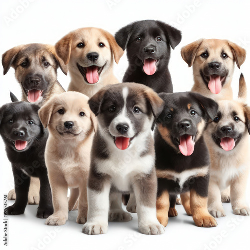 collection of adorable happy puppies on white background generative ai