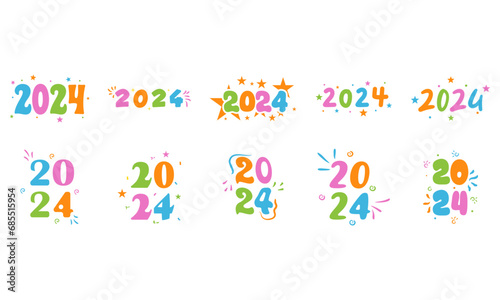 Cute 2024 typography collection set elements, with a variety of shapes and ornaments. Suitable for design needs related to the new year