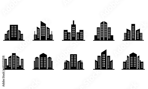 Set of city building silhouette icons  with various building shapes. Suitable for design needs