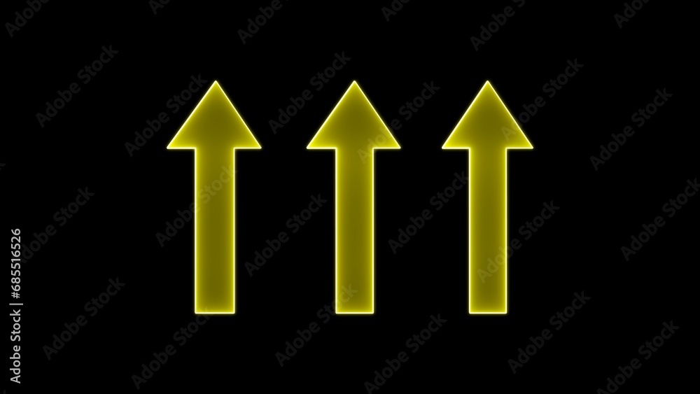Abstract arrow icon and black background. Yellow arrow icon above. Directional signs, climb, high, up, rise and tall. Abstract arrow icon and black background. Yellow arrow icon above. Directional signs, climb, high, up, rise and tall.