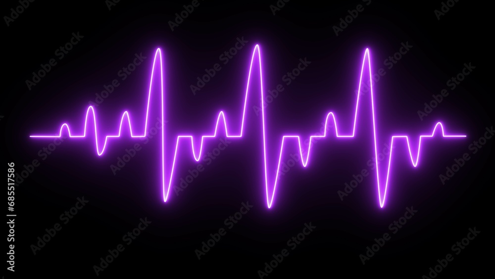 EKG and Cardio symbol. Heartbeat line. Bright neon purple heart cardiogram line. cardiogram, Heart pulse Health, medicine, graphic monitor concept. Healthy and Medical concept.
