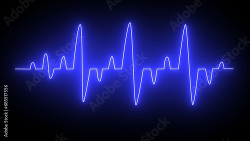Bright neon blue heart cardiogram line. cardiogram, Heart pulse Health, medicine, graphic monitor concept.
