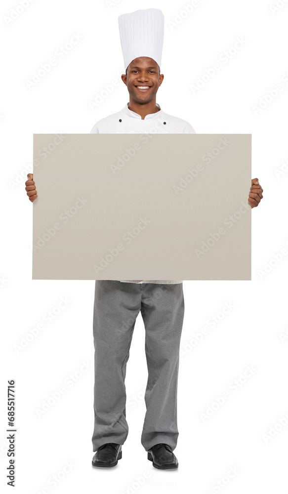 Chef, portrait and banner smile on mockup as recipe space for kitchen menu, lunch in cafeteria. Male person, poster or face isolated transparent png background or cooking meal, service or review info Chef, portrait and banner smile on mockup as recipe space for kitchen menu, lunch in cafeteria. Male person, poster or face isolated transparent png background or cooking meal, service or review info