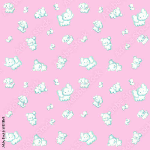 cute animal fluffy cloud , seamless pattern background ,wallpaper or creativity decoration.