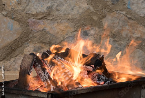 A wood charcoal  fire for making grilled kebaps photo