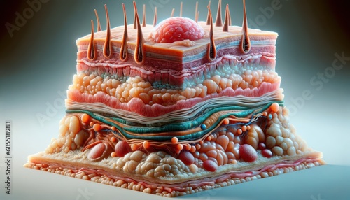 Human Skin Cross-Section with Visible Layers for Dermatology Education photo