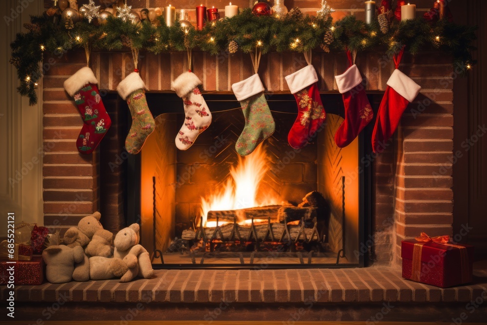 christmas stockings hanging by a fireplace on christmas eve