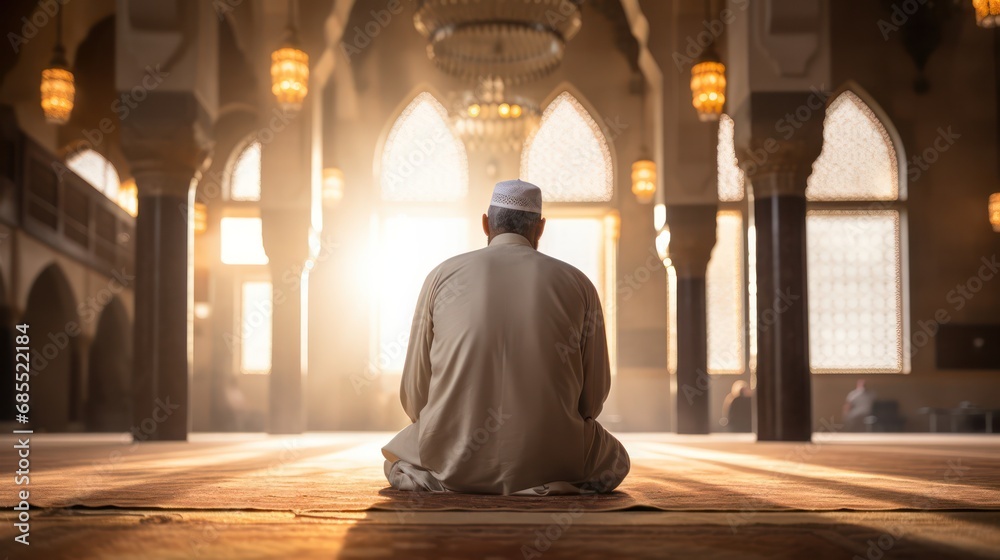 Muslim Man Praying In Mosque