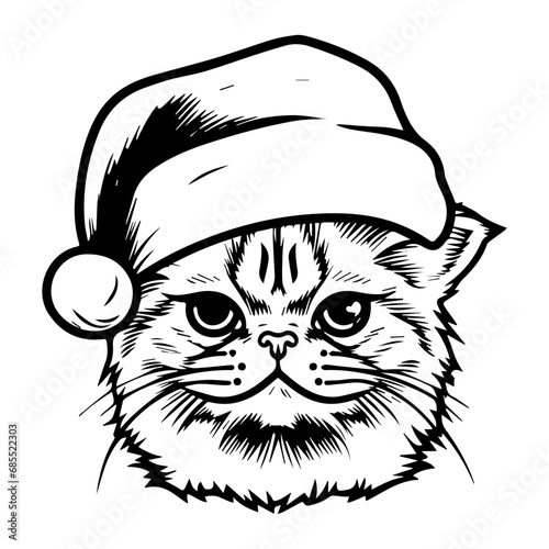 Christmas cat, Cute Exotic Shorthair Cat in Santa hat head, Generative AI.