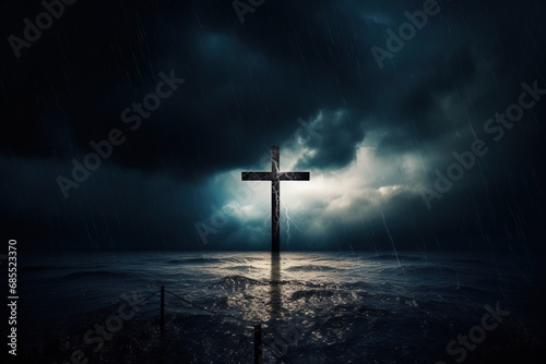Cross in the dark with stormy sky