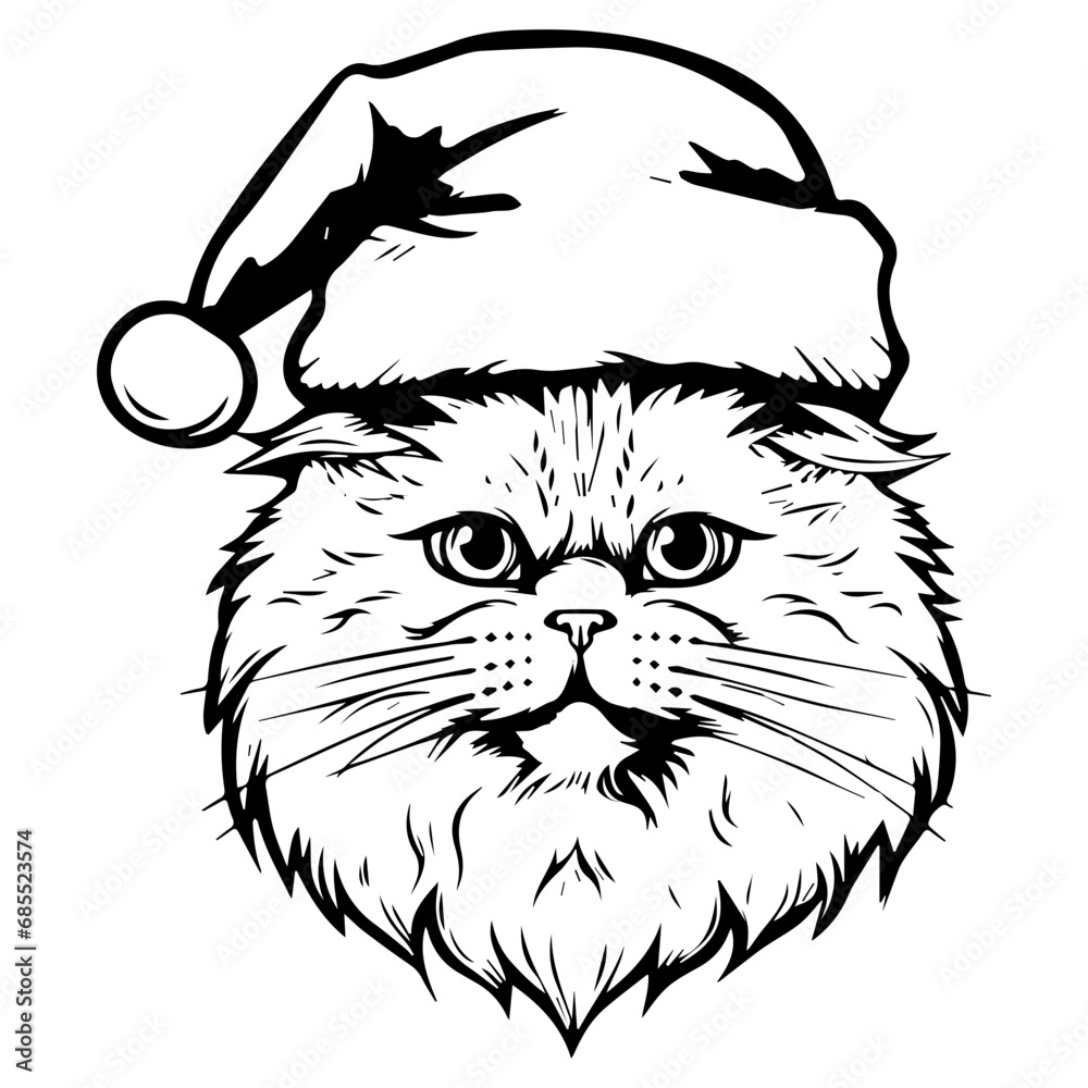 Obraz premium Christmas cat, Cute Persian Cat in Santa hat head, Generative AI.