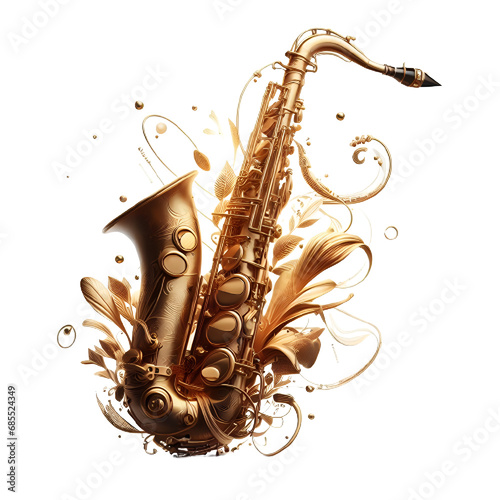 An isolated baritone saxophone musical instrument cutout object on transparent background, PNG file photo
