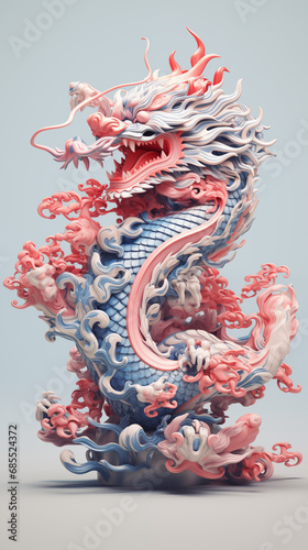3D Chinese Dragon in pastel tone for Chinese New Year festive, Dragon is Chinese Zodiac Sign.