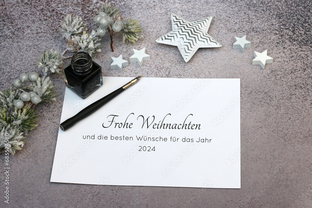 Weihnachtskarte: Karte mit Weihnachtsgrüßen. Frohe Weihnachten und die ...