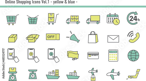 オンラインショップアイコンセットA　03　黄色と水色