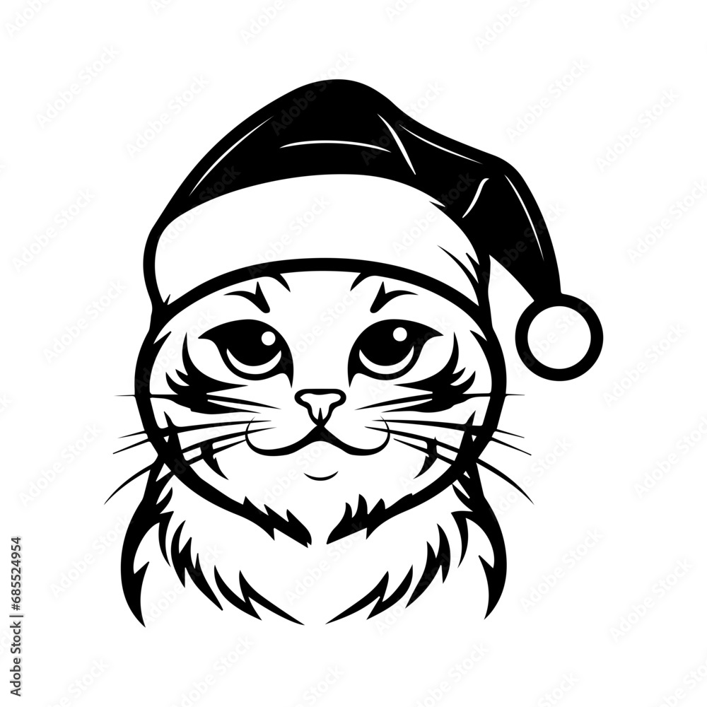 Christmas cat, Cute Scottish Fold Cat in Santa hat head, Generative AI. Christmas cat, Cute Scottish Fold Cat in Santa hat head, Generative AI.