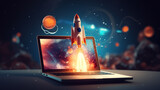 Digital Liftoff: Navigating Business Ascent with Laptop Rockets - Igniting Your Startup Dreams!