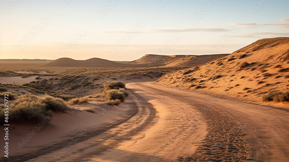 Desert with Sand Dunes and Footprints in the Sand. Generative Ai Desert with Sand Dunes and Footprints in the Sand. Generative Ai