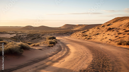 Desert with Sand Dunes and Footprints in the Sand. Generative Ai