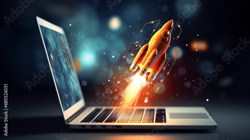 Digital Liftoff: Navigating Business Ascent with Laptop Rockets - Igniting Your Startup Dreams!