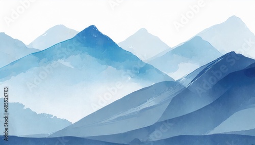 Blue mountain background. landscape background design with watercolor brush texture. Wallpaper design  Wall art for home decor and prints