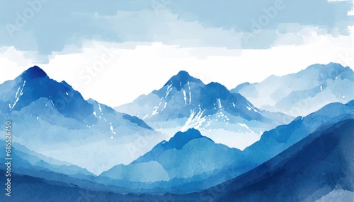 Blue mountain background. landscape background design with watercolor brush texture. Wallpaper design, Wall art for home decor and prints