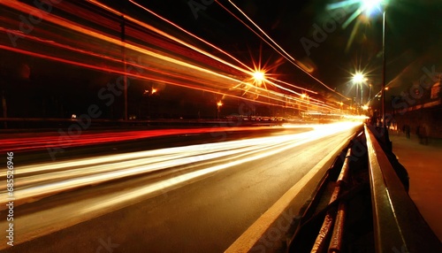 Car motion trails. Speed light streaks background with blurred fast moving light effect