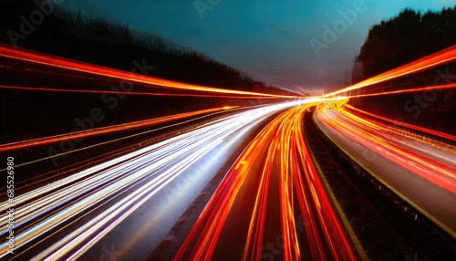 Car motion trails. Speed light streaks background with blurred fast moving light effect © Marko