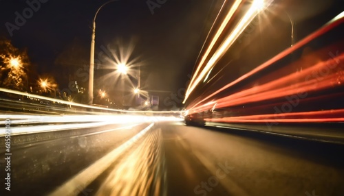 Car motion trails. Speed light streaks background with blurred fast moving light effect