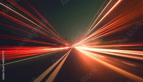 Car motion trails. Speed light streaks background with blurred fast moving light effect photo