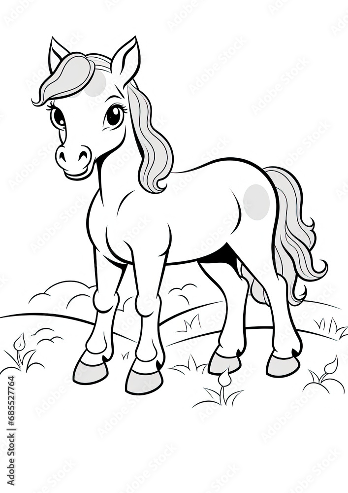 Cute horse  colouring page, Colouring Book Page for Kids 