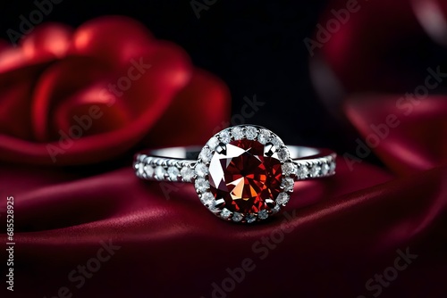 diamond ring on red background