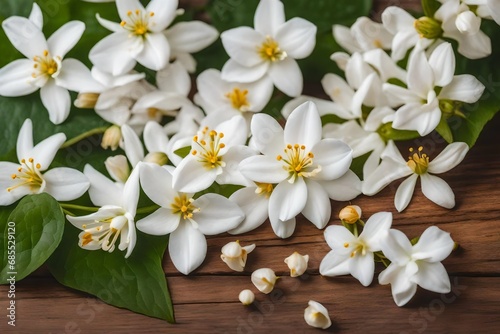 white flowers on a wooden background