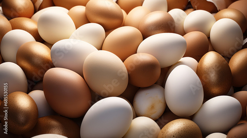 A pile of eggs in a chicken coop. 