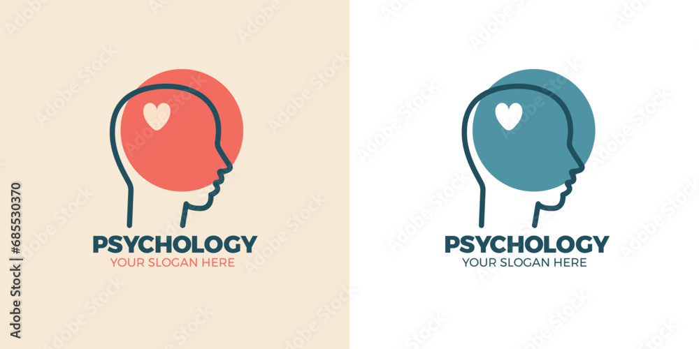 Mental health logo design Psychology Logo concept Human head with heart love graphic design vector illustration - obrazy, fototapety, plakaty 