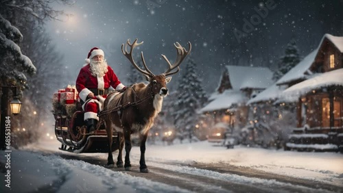 santa claus riding a sleigh photo