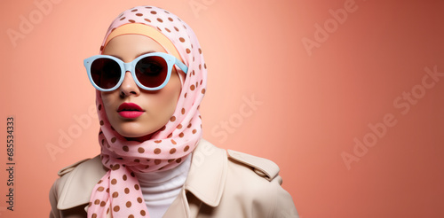 A Malay Muslim woman in retro fashion with copy space