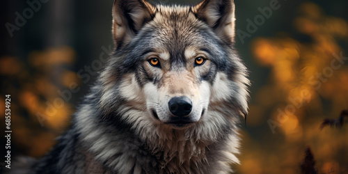  A Striking Close-Up of the Grey Wolf's Presence .Wild Majesty Unveiled .